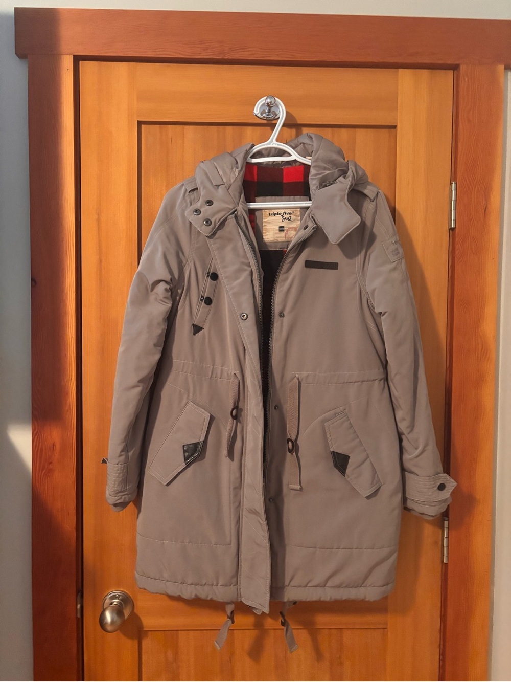 Triple Five Soul Gray Hooded Parka with Red and Black Plaid Lining